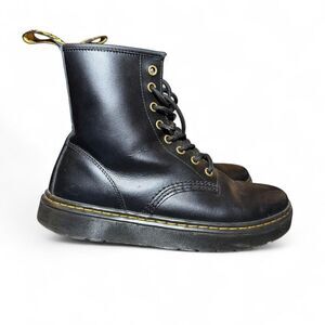Dr. Martens Zavala Black Leather Combat Boots 7M 8L EU39 Lace Up Unisex